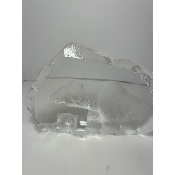 Mats Jonasson Maleras Sweden Crystal Polar Bear and Cub Heavy Glass Sculpture - Picture 3 of 16